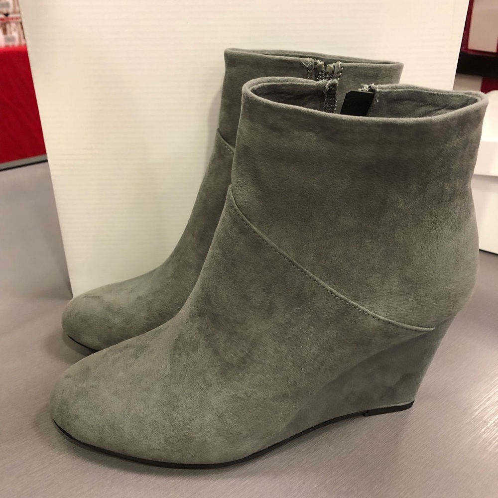 Gray wedge ankle booties